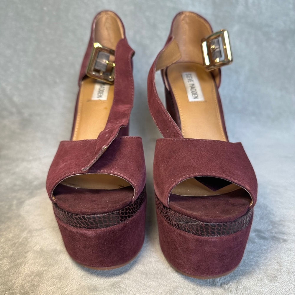 Y2K Steve Madden Lorii Burgundy Suede Platform Wedge Heels 8 Brat Indie Sleaze - Picture 5 of 12
